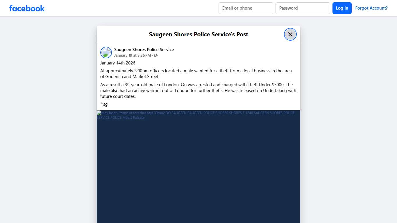 January 14th 2026 At... - Saugeen Shores Police Service Facebook